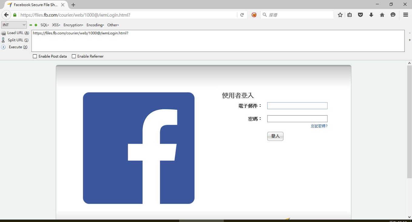 Web encoding. Facebook login interface.